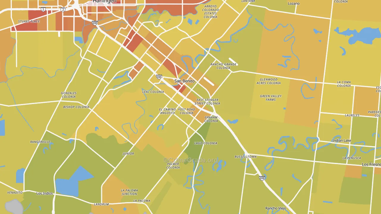San Benito, TX Map of Vehicle Theft Rates