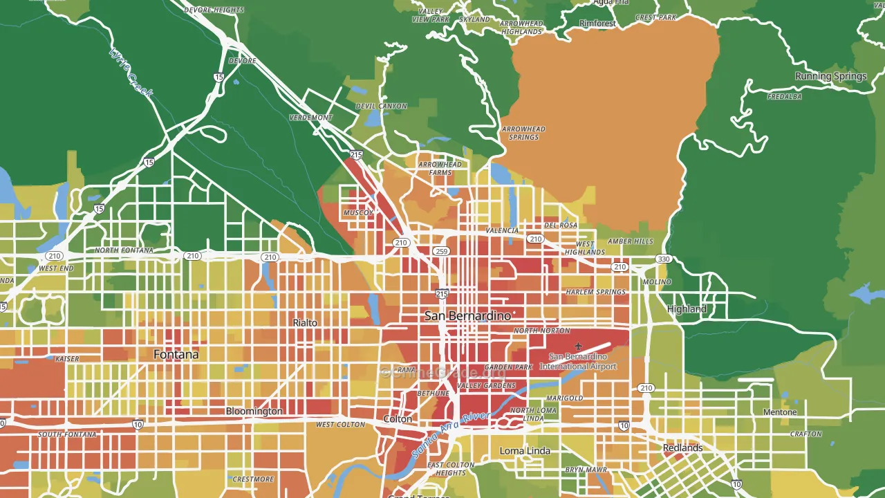 San Bernardino, CA Map of Vehicle Theft Rates