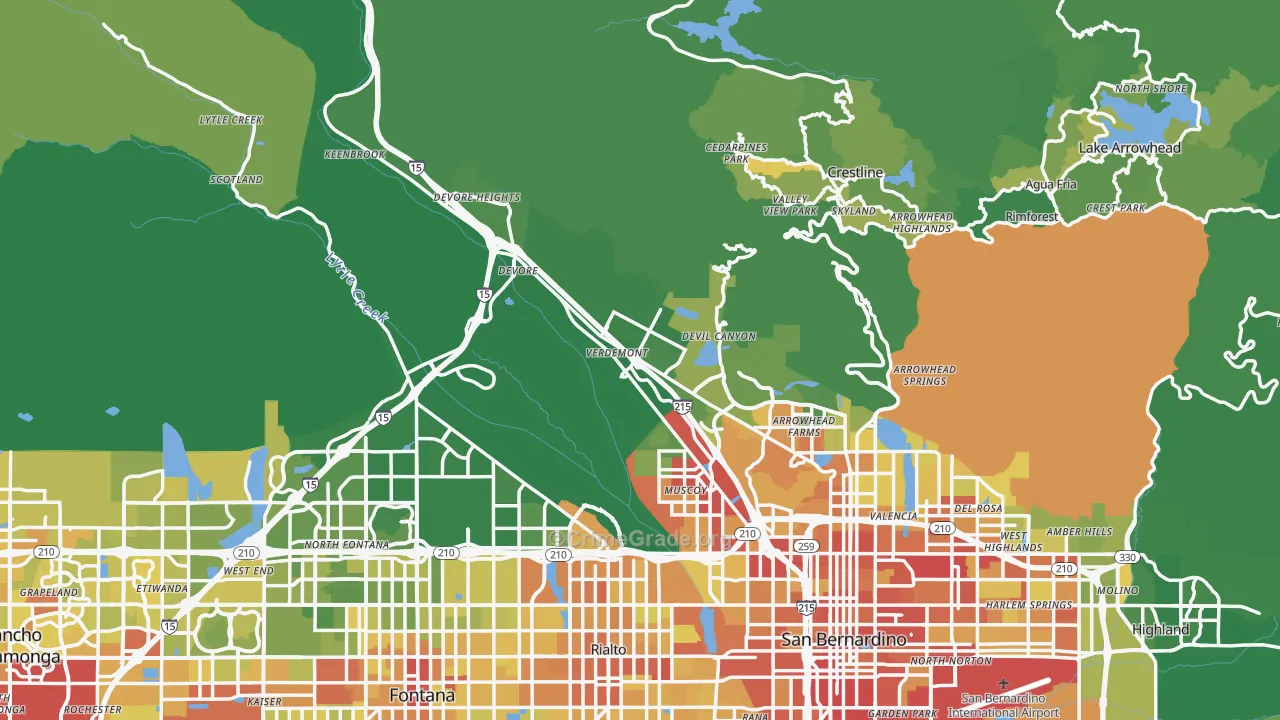 San Bernardino County, CA Map of Vehicle Theft Rates