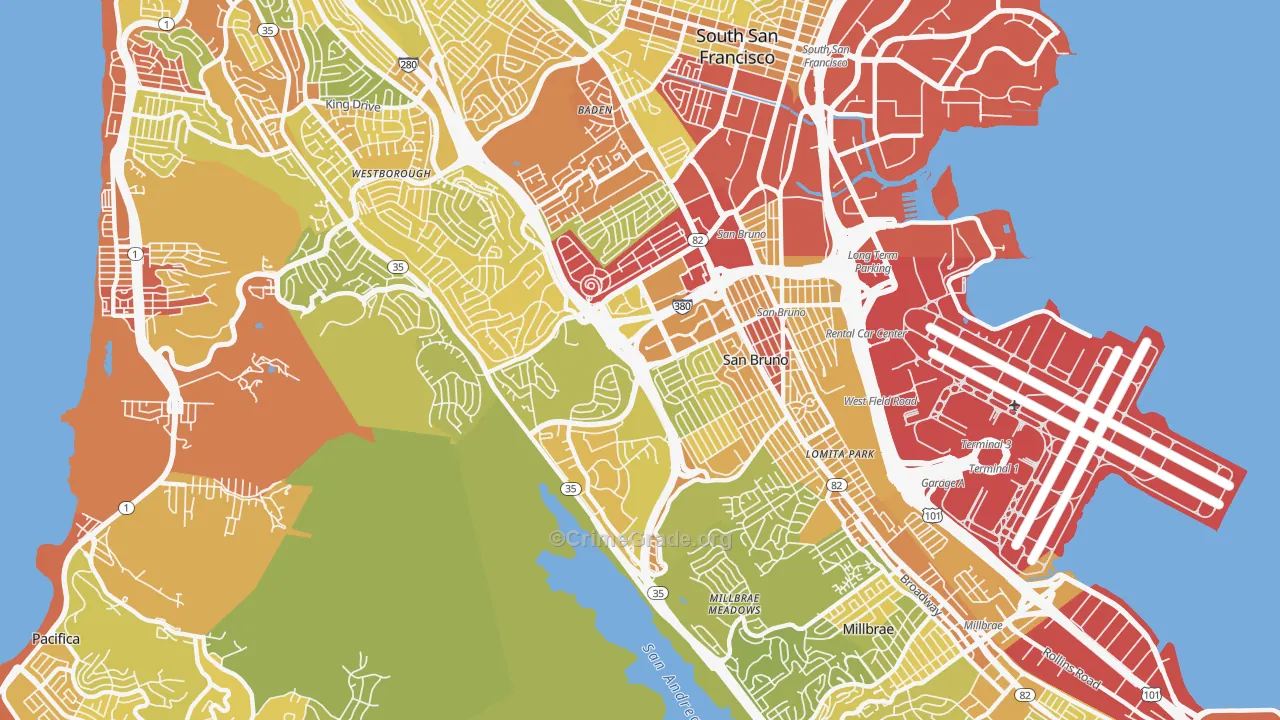 San Bruno, CA Map of Vehicle Theft Rates