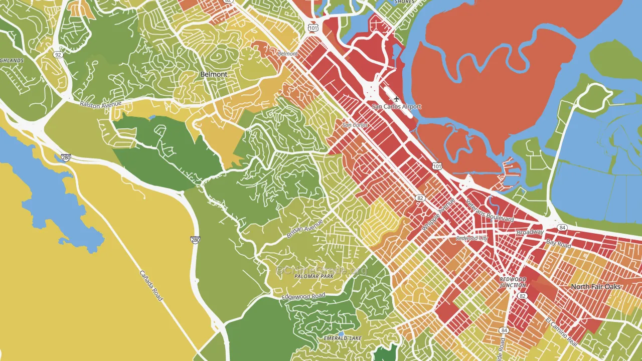 San Carlos, CA Map of Vehicle Theft Rates