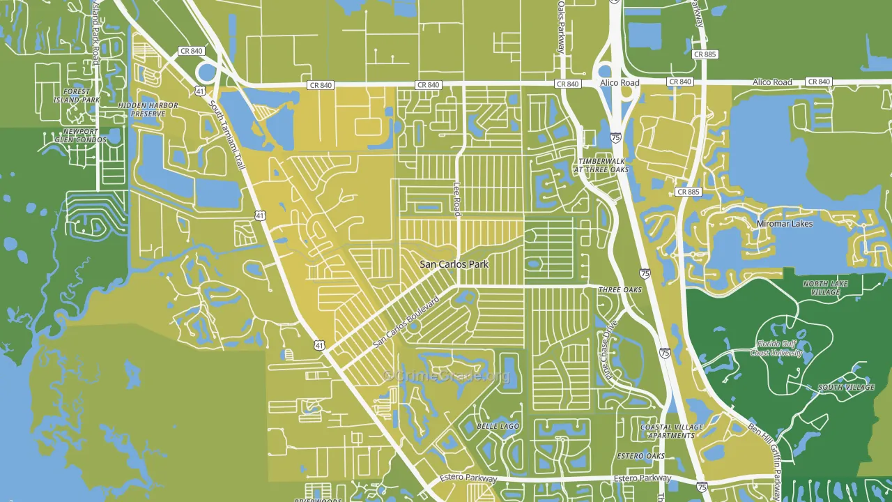San Carlos Park, FL Map of Vehicle Theft Rates