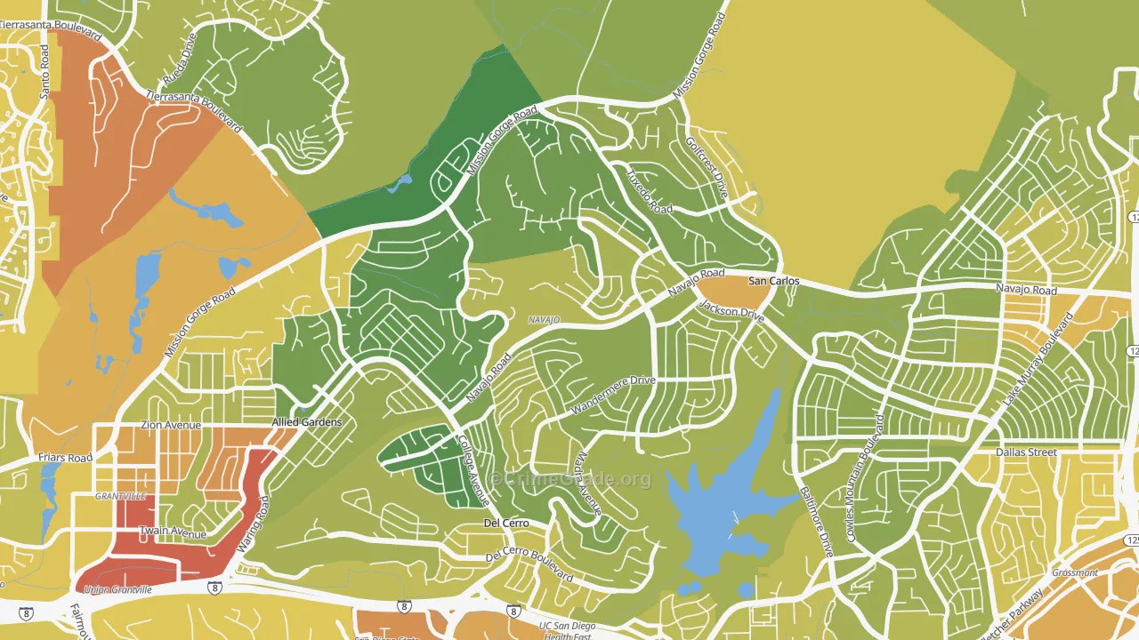 San Carlos, San Diego, CA Map of Vehicle Theft Rates