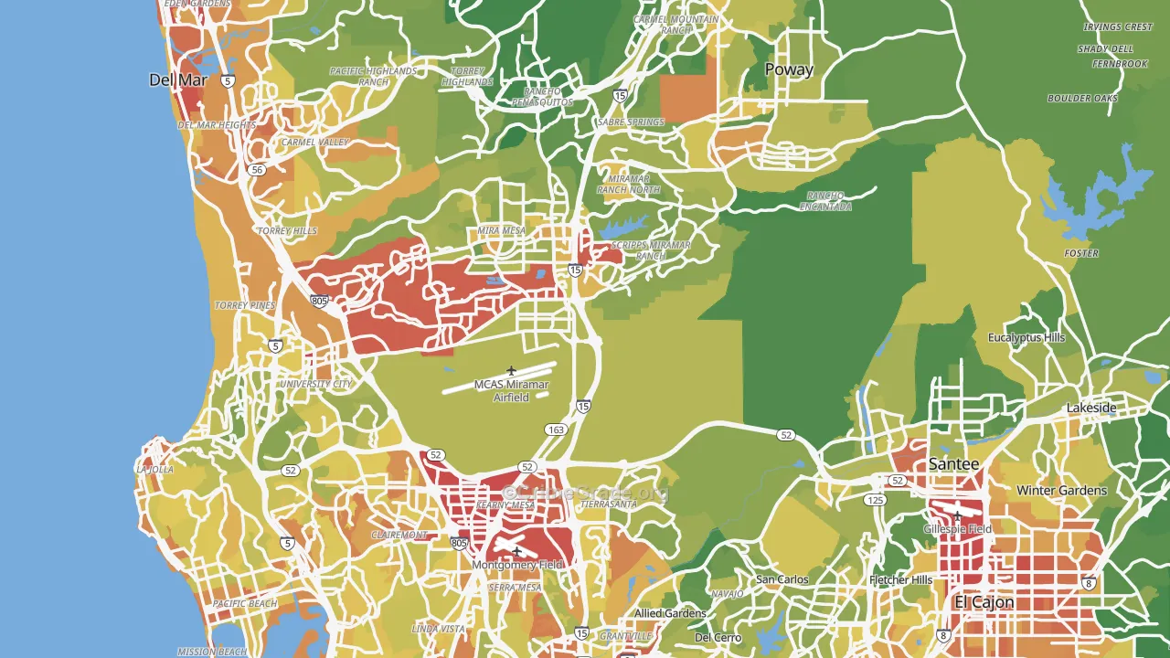 San Diego County, CA Map of Vehicle Theft Rates