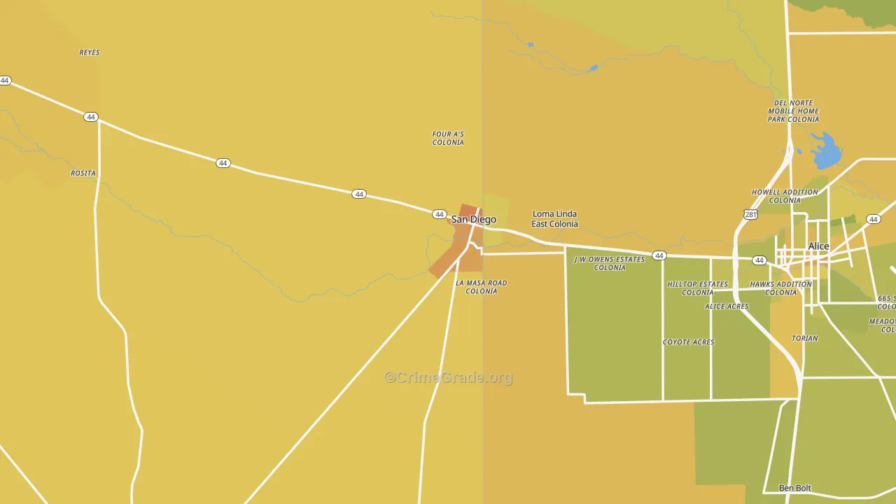 San Diego, TX Map of Vehicle Theft Rates
