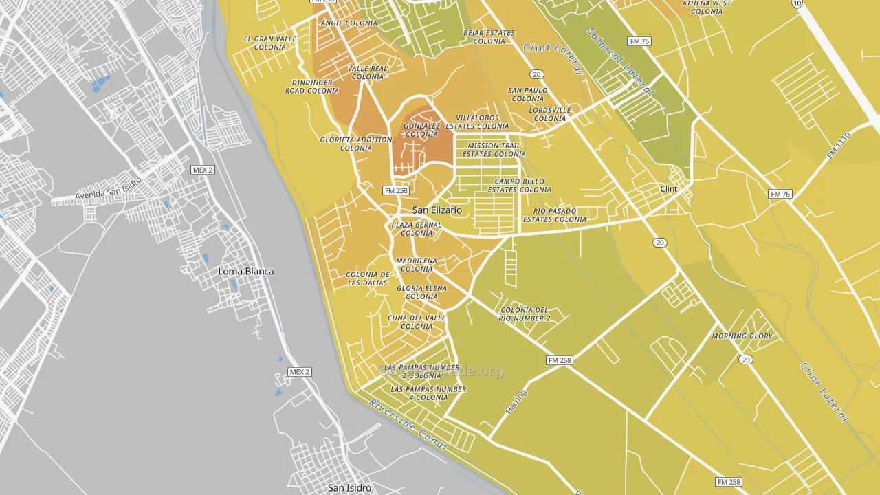 San Elizario, TX Map of Vehicle Theft Rates
