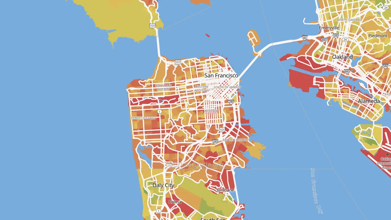San Francisco County, CA Map of Vehicle Theft Rates
