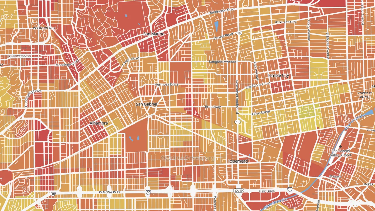 San Gabriel, CA Map of Vehicle Theft Rates