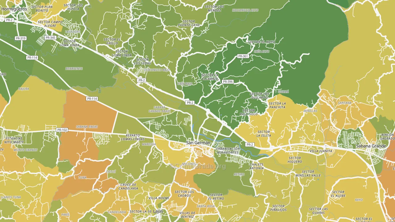 San German Municipio, PR Map of Vehicle Theft Rates