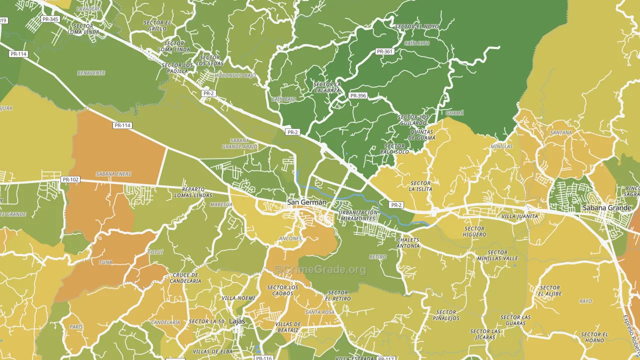 San German, PR Map of Vehicle Theft Rates