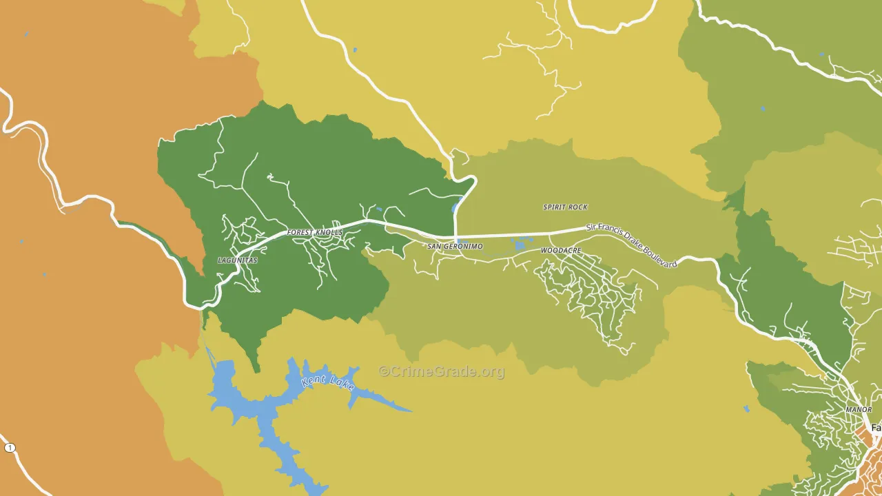 San Geronimo, CA Map of Vehicle Theft Rates