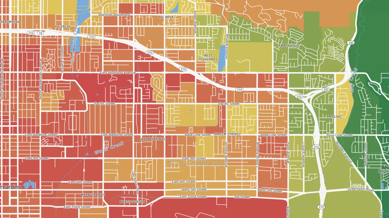 San Gorgonio, Highland, CA Map of Vehicle Theft Rates