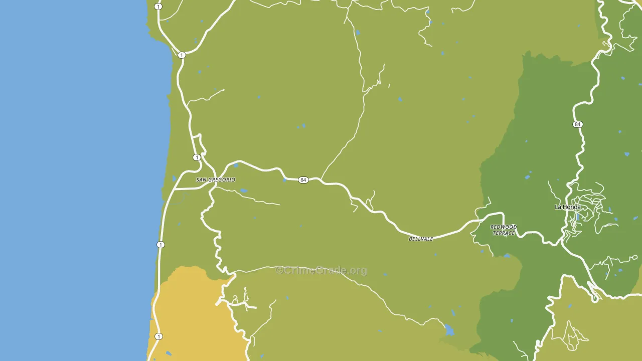 San Gregorio, CA Map of Vehicle Theft Rates