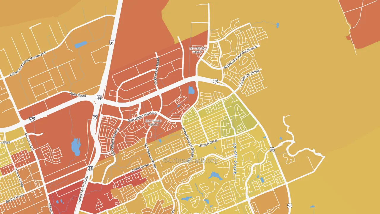 San Isidro, Laredo, TX Map of Vehicle Theft Rates