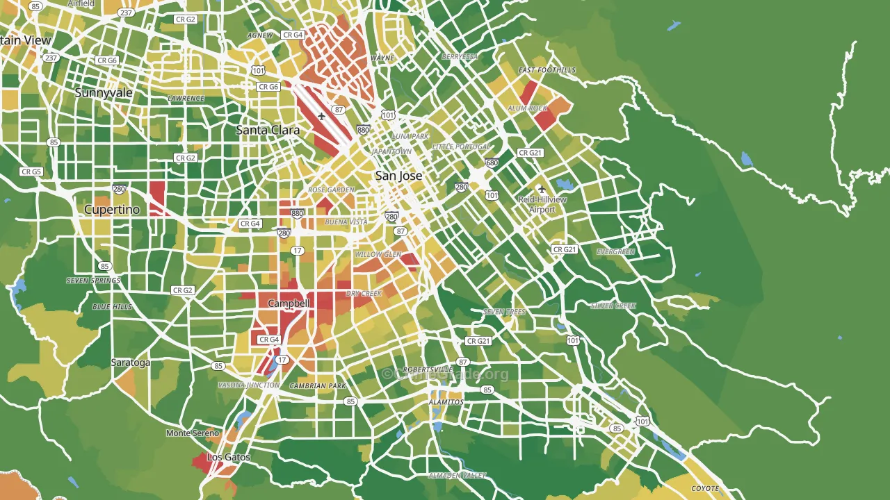 San Jose, CA Map of Vehicle Theft Rates