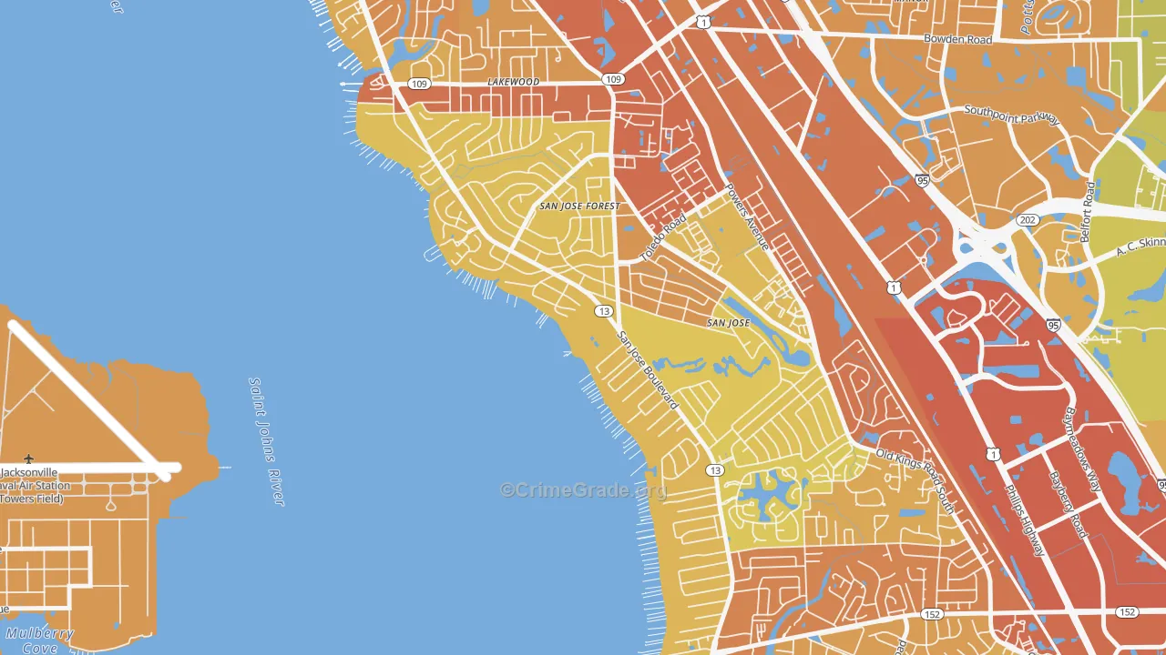 San Jose Forest, Jacksonville, FL Map of Vehicle Theft Rates