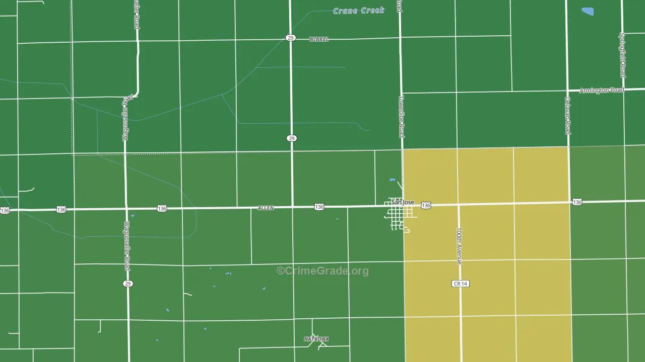 San Jose, IL Map of Vehicle Theft Rates