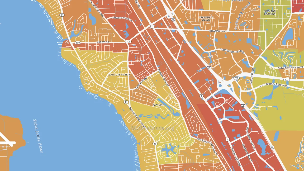 San Jose, Jacksonville, FL Map of Vehicle Theft Rates