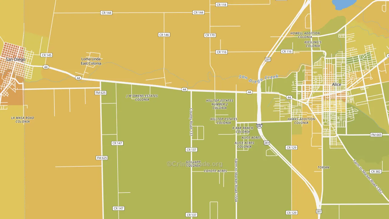 San Jose, TX Map of Vehicle Theft Rates