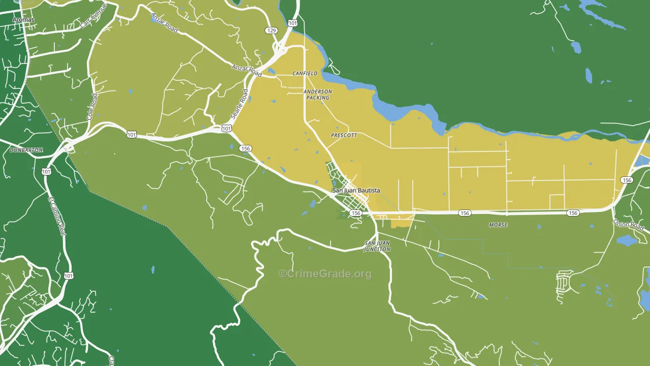 San Juan Bautista, CA Map of Vehicle Theft Rates