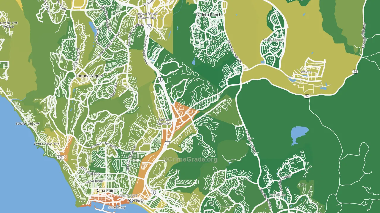 San Juan Capistrano, CA Map of Vehicle Theft Rates
