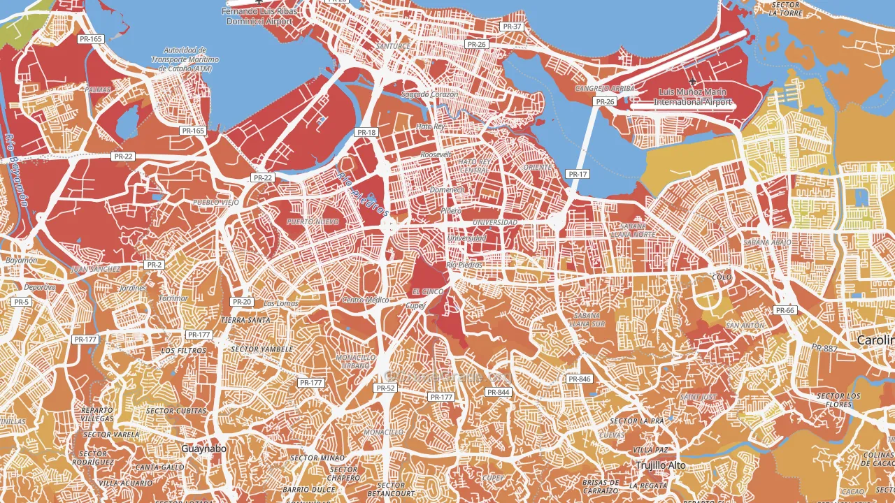 San Juan Municipio, PR Map of Vehicle Theft Rates