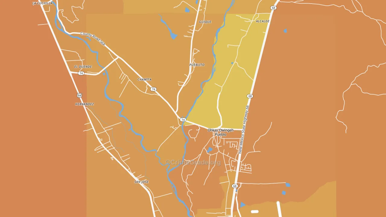 San Juan Pueblo, NM Map of Vehicle Theft Rates