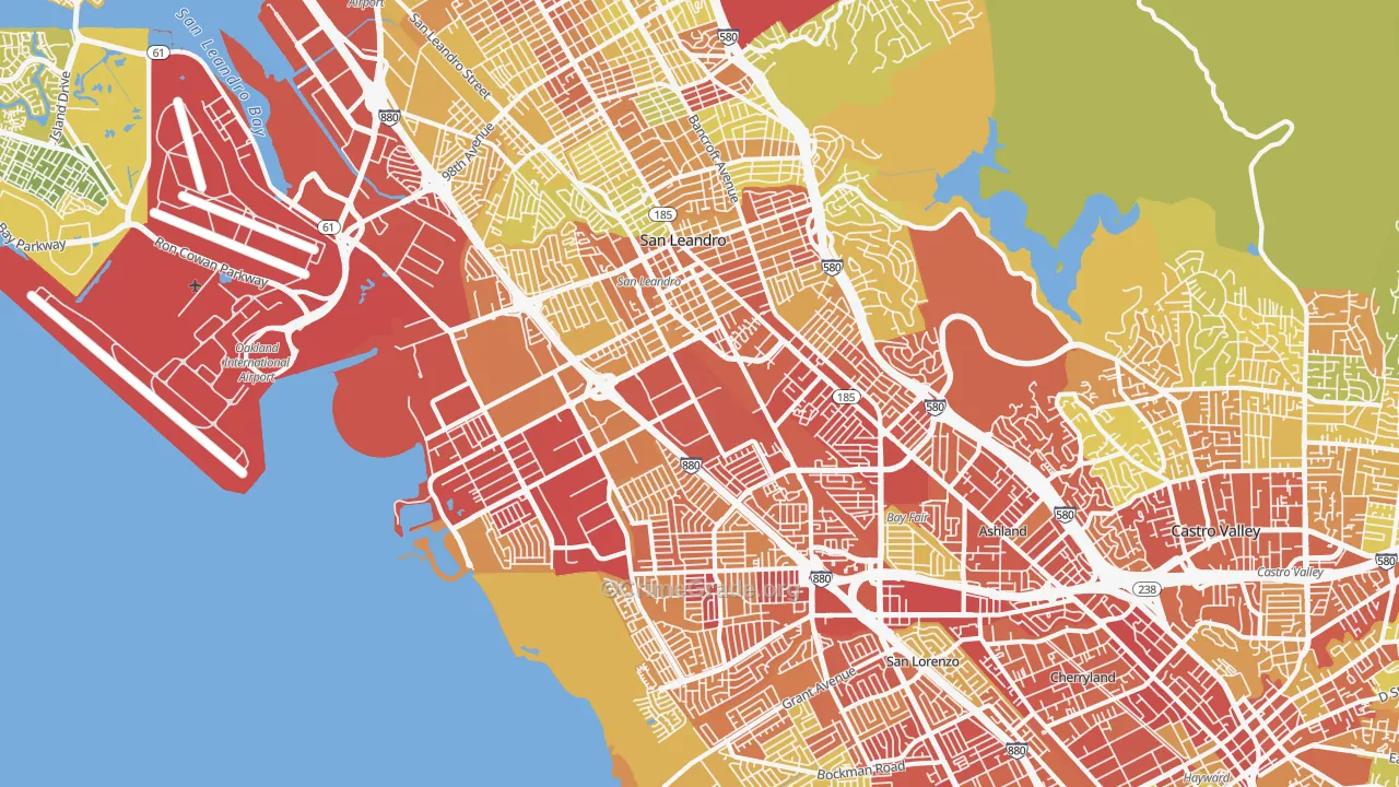 San Leandro, CA Map of Vehicle Theft Rates