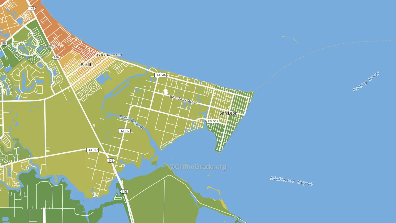 San Leon, TX Map of Vehicle Theft Rates
