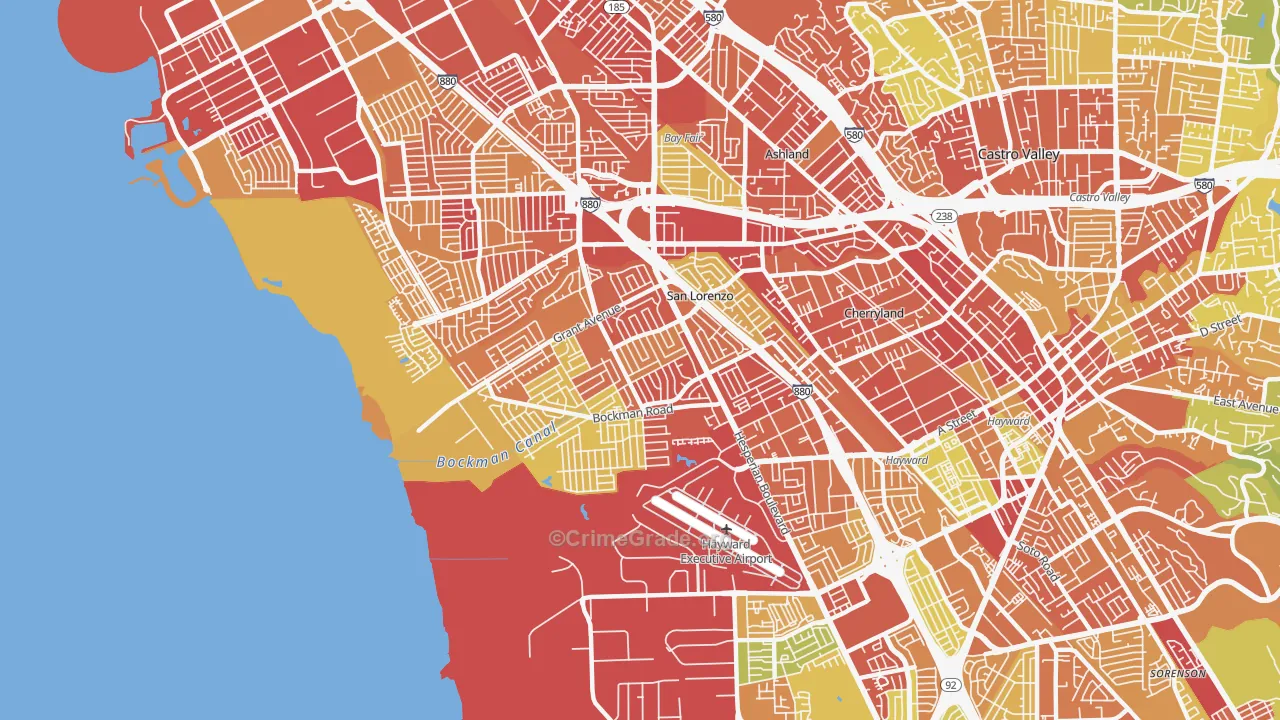 San Lorenzo, CA Map of Vehicle Theft Rates