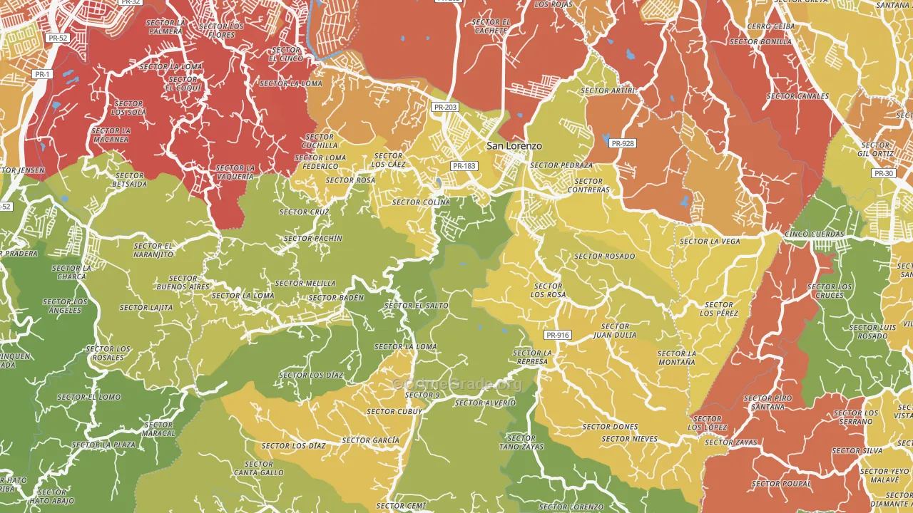 San Lorenzo Municipio, PR Map of Vehicle Theft Rates
