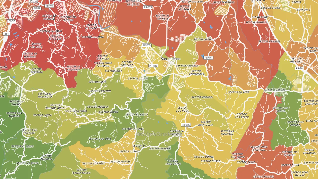 San Lorenzo, PR Map of Vehicle Theft Rates