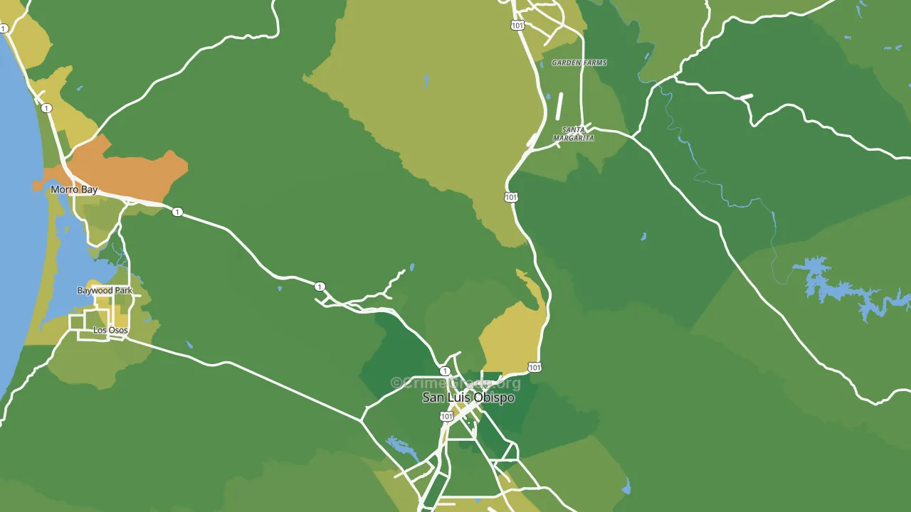 San Luis Obispo County, CA Map of Vehicle Theft Rates