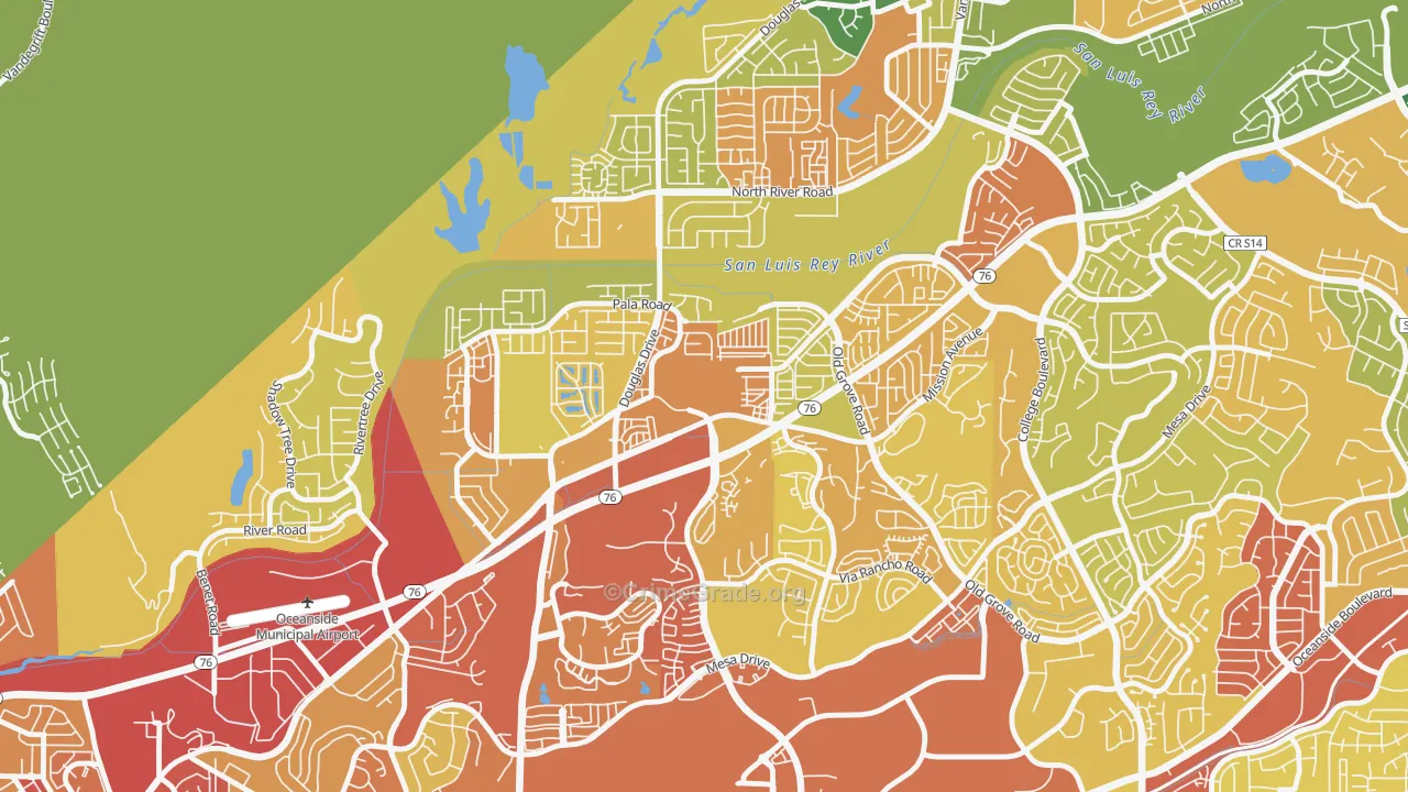 San Luis Rey, Oceanside, CA Map of Vehicle Theft Rates