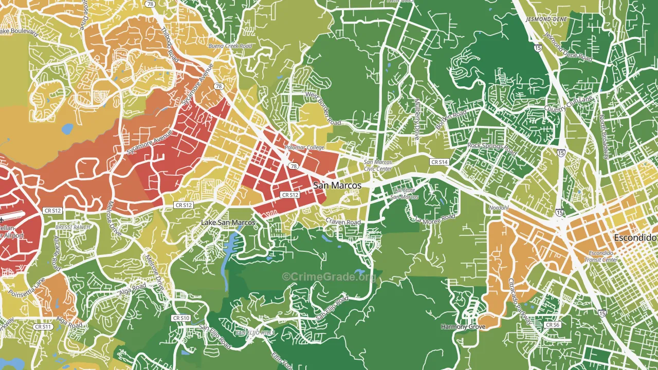 San Marcos, CA Map of Vehicle Theft Rates