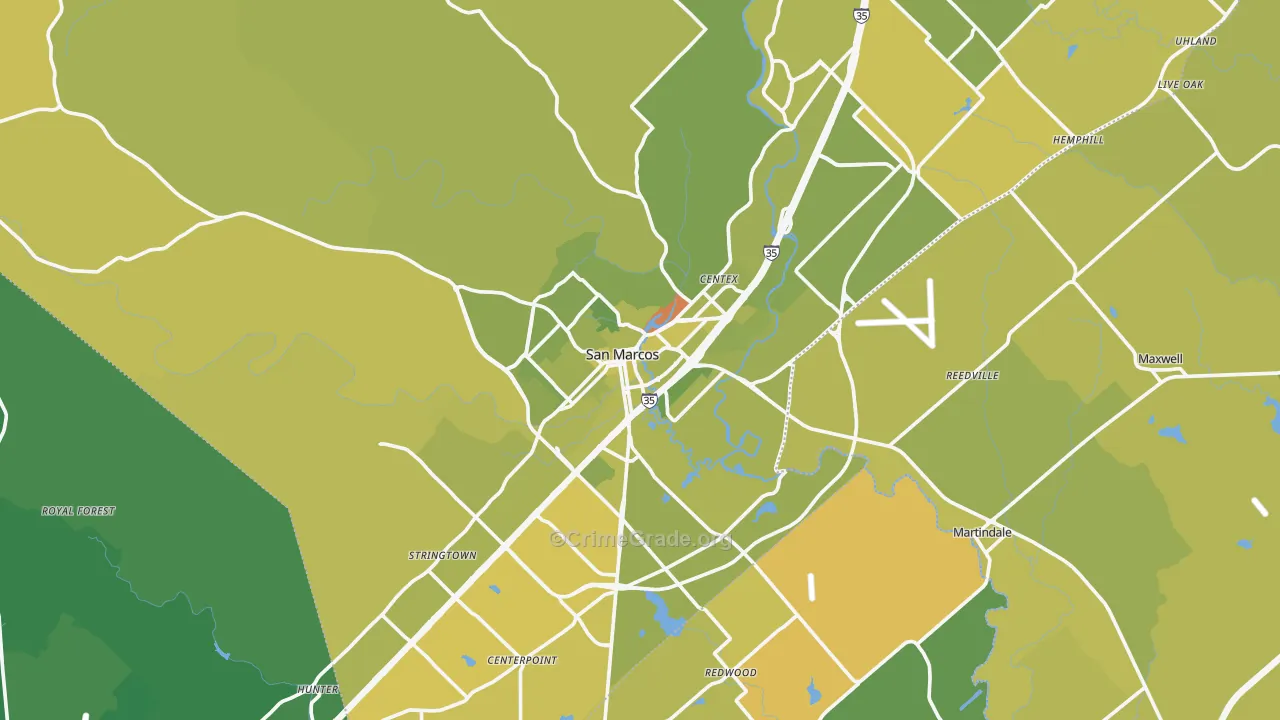 San Marcos, TX Map of Vehicle Theft Rates