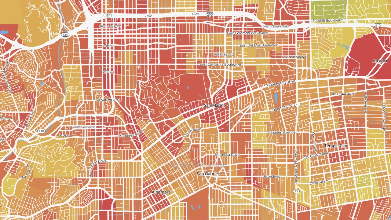 San Marino, CA Map of Vehicle Theft Rates