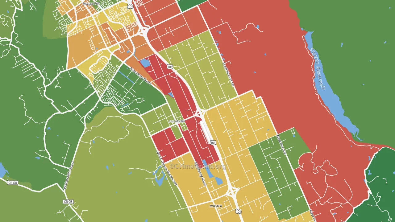 San Martin, CA Map of Vehicle Theft Rates