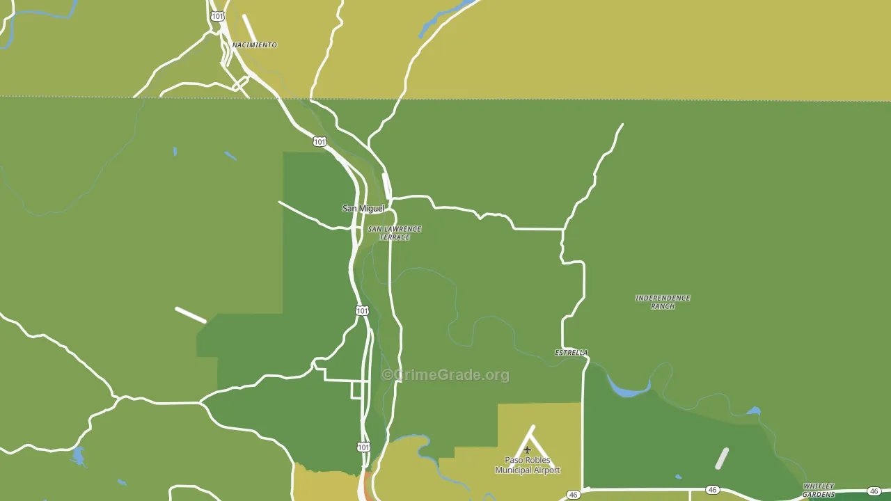 San Miguel, CA Map of Vehicle Theft Rates