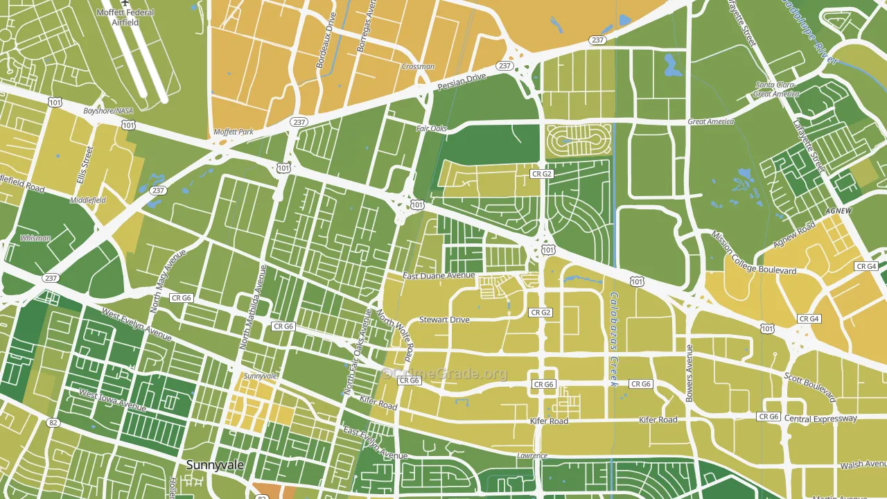 San Miguel, Sunnyvale, CA Map of Vehicle Theft Rates