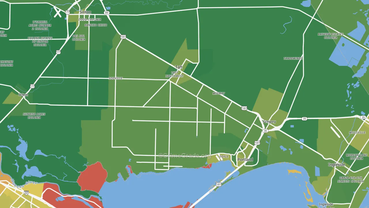 San Patricio County, TX Map of Vehicle Theft Rates