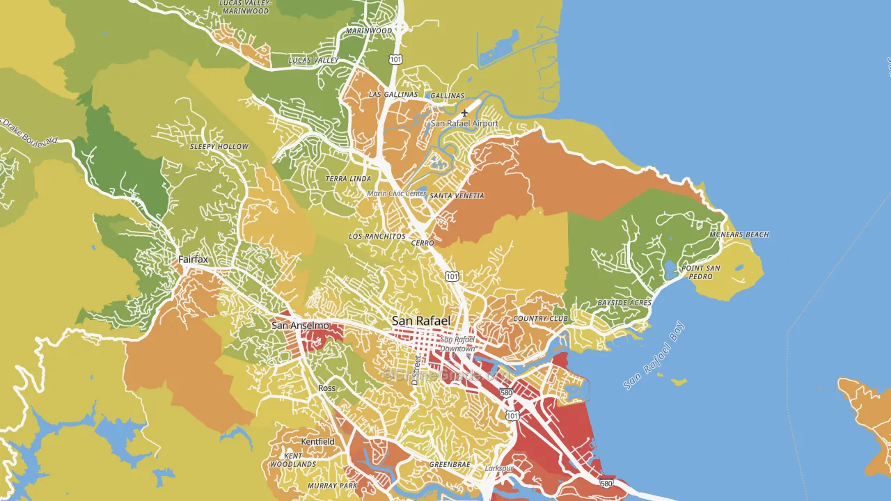 San Rafael, CA Map of Vehicle Theft Rates