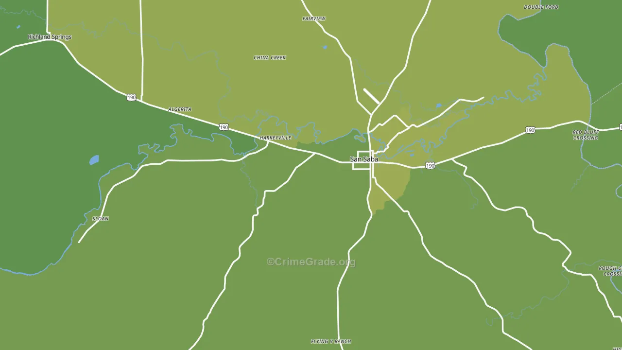 San Saba County, TX Map of Vehicle Theft Rates