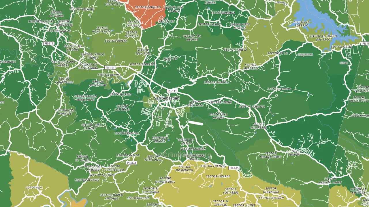 San Sebastian Municipio, PR Map of Vehicle Theft Rates