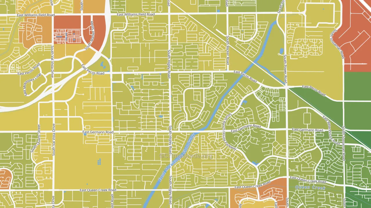 San Tan Ranch, Gilbert, AZ Map of Vehicle Theft Rates