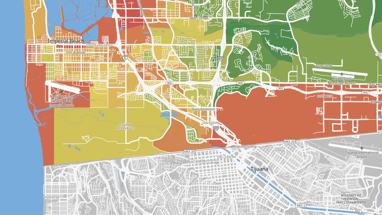 San Ysidro, CA Map of Vehicle Theft Rates