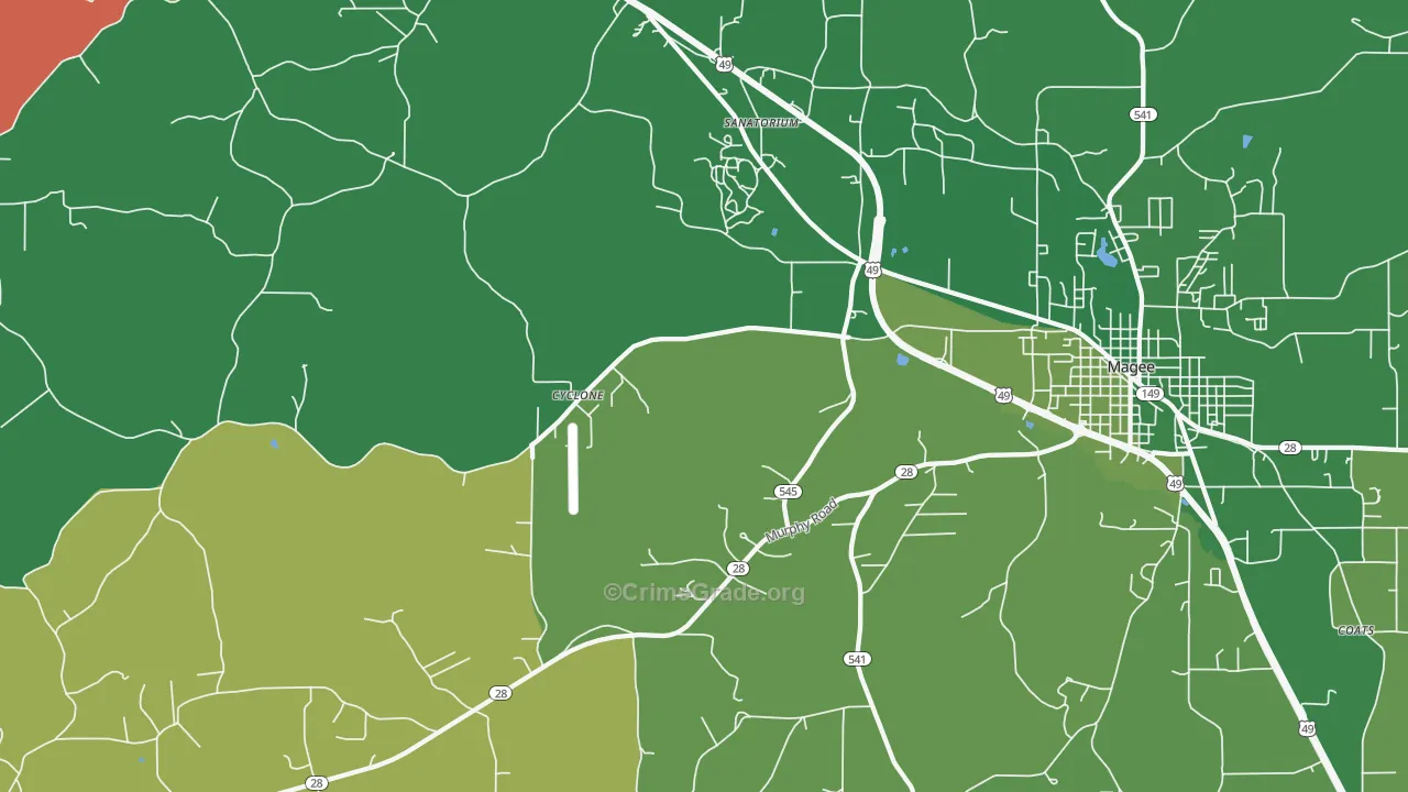 Sanatorium, MS Map of Vehicle Theft Rates