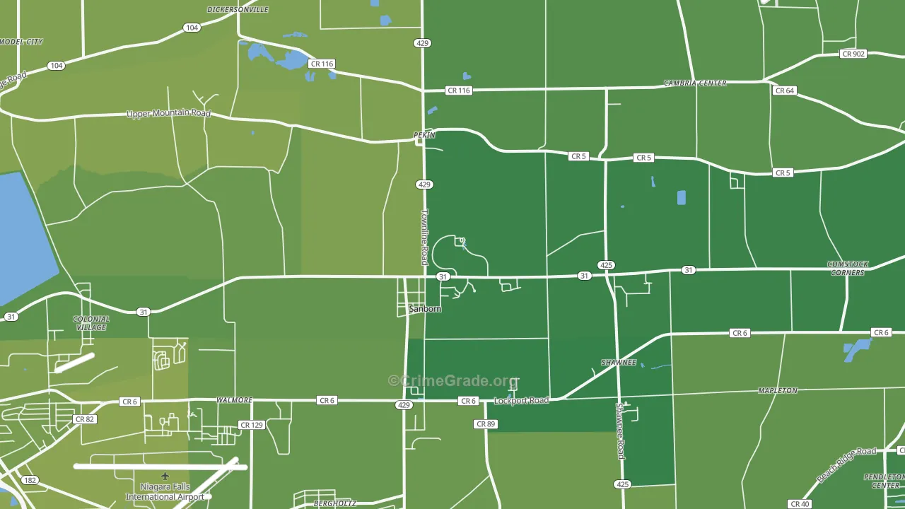 Sanborn, NY Map of Vehicle Theft Rates