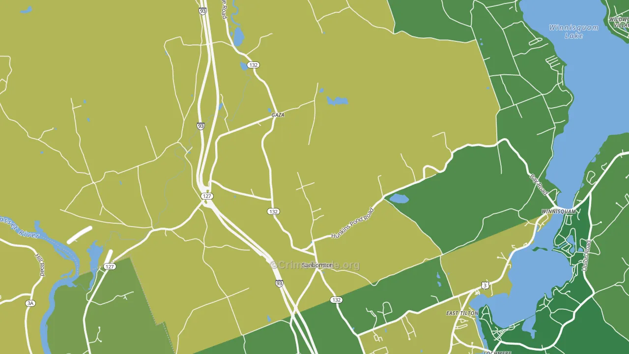 Sanbornton, NH Map of Vehicle Theft Rates