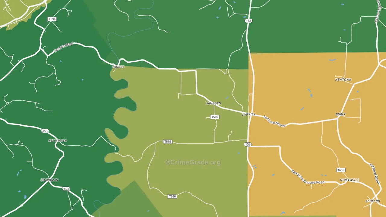 Sanbourn, PA Map of Vehicle Theft Rates